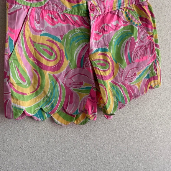 Lily Pulitzer Women's Floral Flamingo Print Scalloped Buttercup Shorts SZ 0 - Picture 4 of 9
